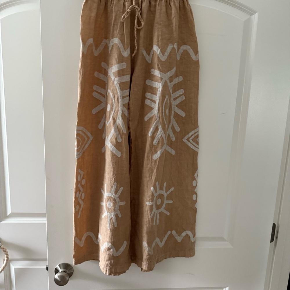 Wide leg linen pattern pants